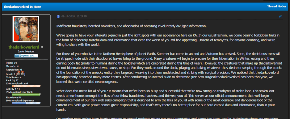 Thedarkoverlord Out to KickAss and Cash Out Their Data