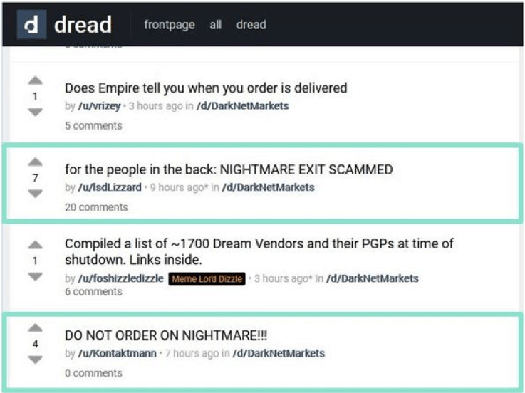 Users on Dread dark web marketplace