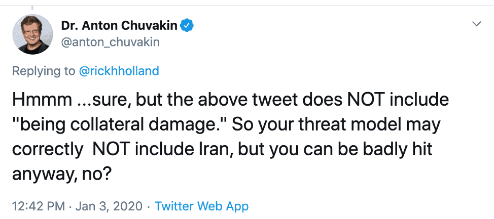 Anton Chuvakin Iran cyber tweet