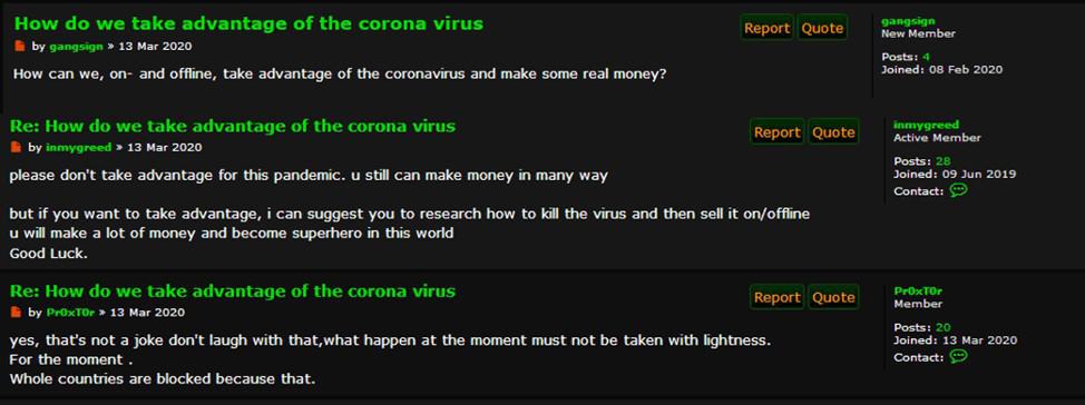 COVID pandemic dark web chat
