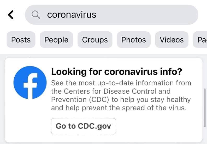 facebook coronavirus info