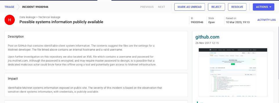 Abbildung 7: Aufdeckung von geleakten Informationen von Molnnet auf GitHub