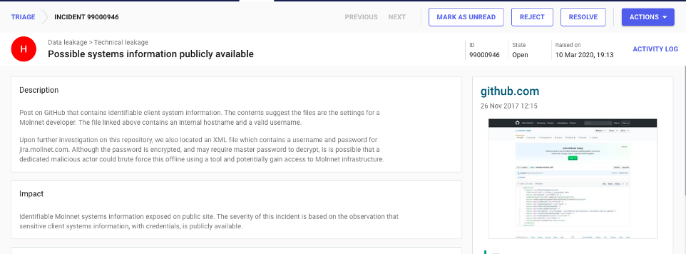 Abbildung 7: Aufdeckung von geleakten Informationen von Molnnet auf GitHub
