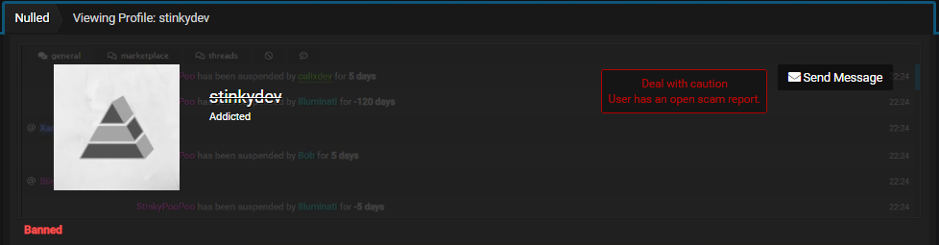 The app’s developer ban from Nulled forum
