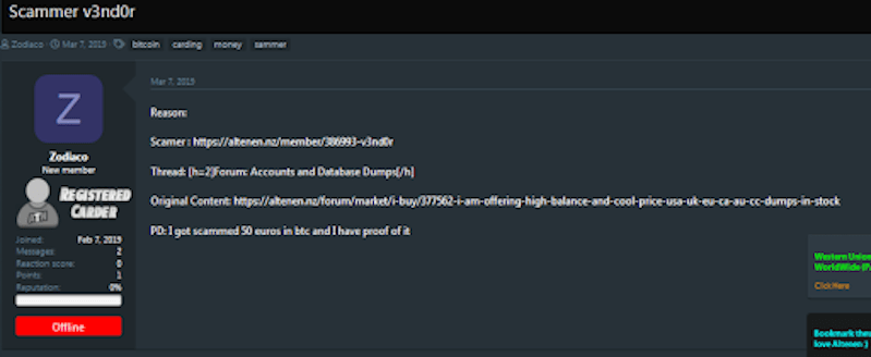 Scam report on Altenen