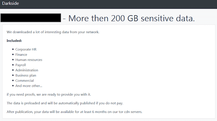 DarkSide exfiltration and encryption claims