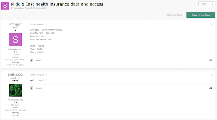 Cybercriminal “smogger” post a Middle East insurance company’s customer data