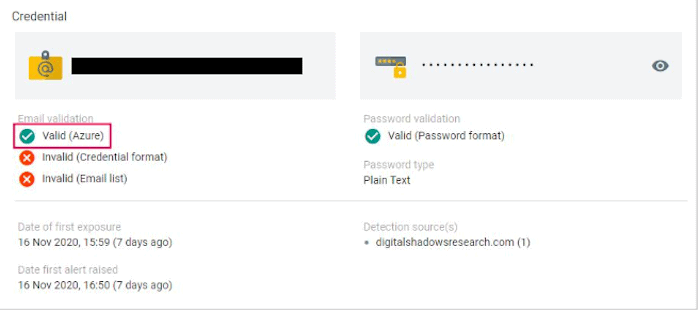 Exposed Credential Validation View within SearchLight