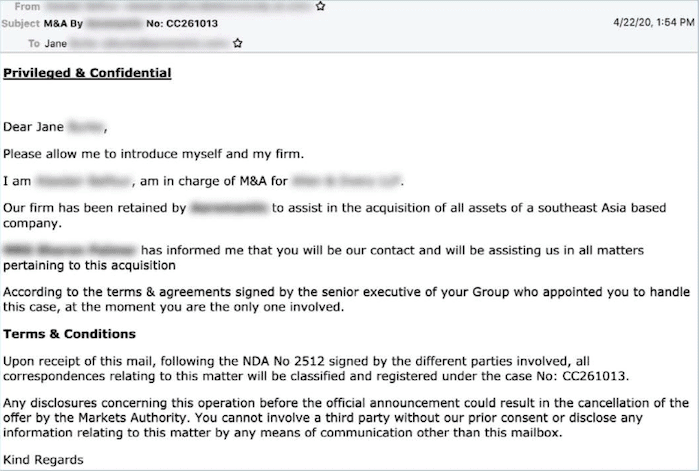 Introduction email from the second impersonated “lawyer” in Cyber Lynx attacks