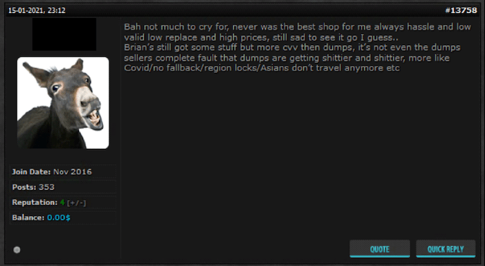 Typical forum post complaining about the Joker’s Stash service
