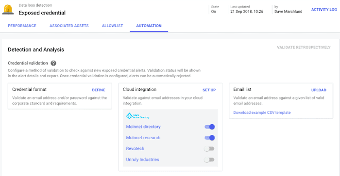 Validating with credential format, email list, or Azure AD integration in SearchLight
